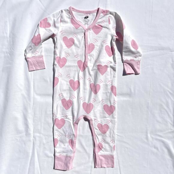 Monica + Andy Pink Heart Print 1 Piece Romper Pajamas Girls 18-24 Months Organic - Picture 1 of 3
